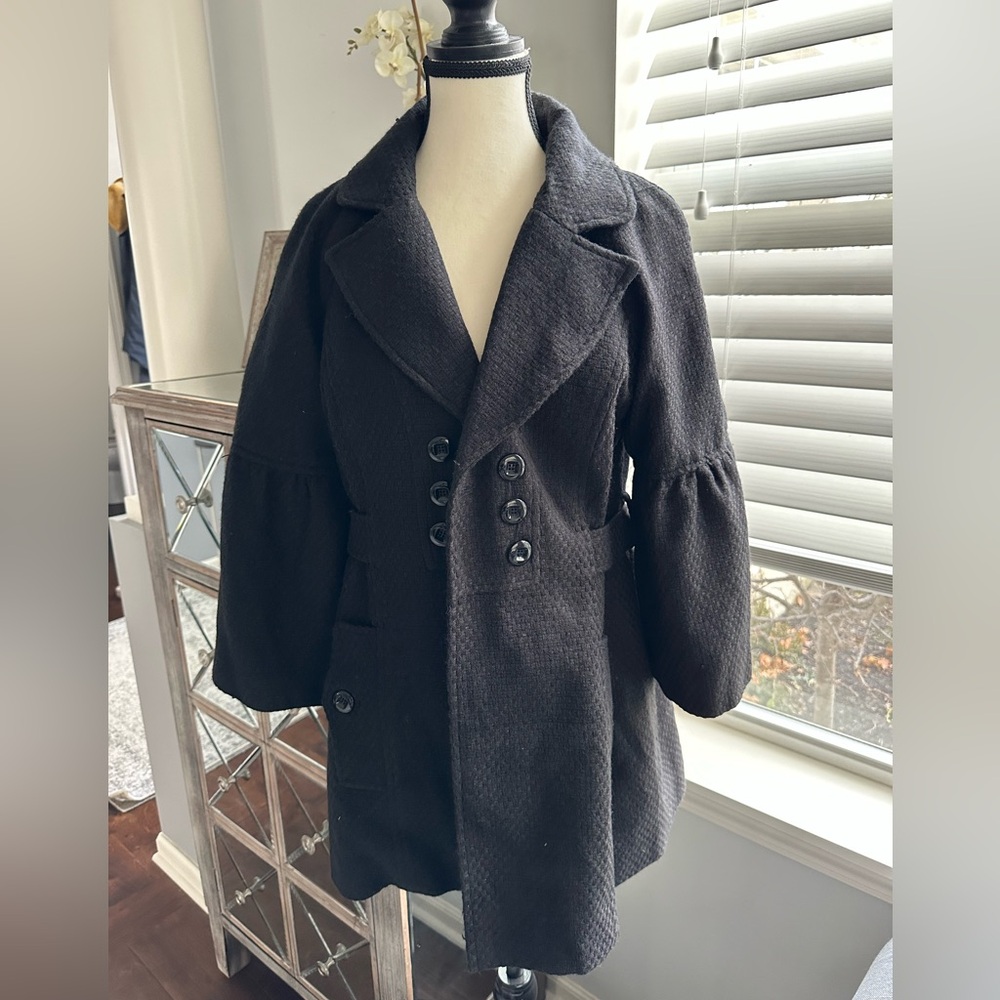 AB Studio 3/4 Sleeve Coat – Button Up and Collared. Black. Size 8